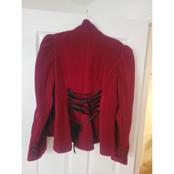 Punk Rave Gothic Jacket Womens 3XL Red Black Velvet Steampunk Victorian Vampire - Picture 3 of 13
